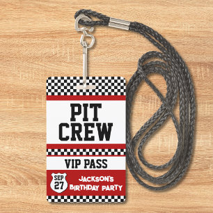 Tarjeta De Identificación Race Car Pit Crew VIP Pass Kids Cumpleaños