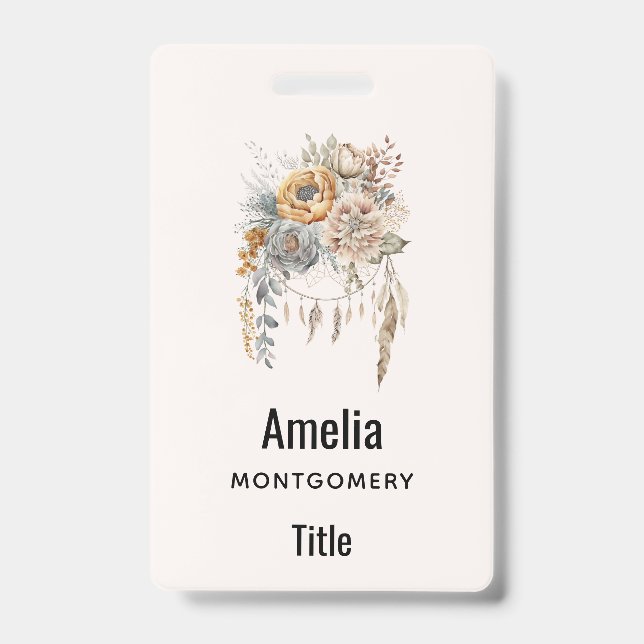 Tarjeta De Identificación Ramo de flores boho y atrapasueños (Parte frontal)
