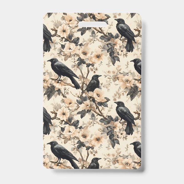 Tarjeta De Identificación Raven patrón de cuerdas florales Badge (Anverso)