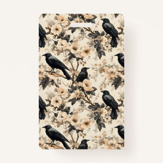 Tarjeta De Identificación Raven patrón de cuerdas florales Badge