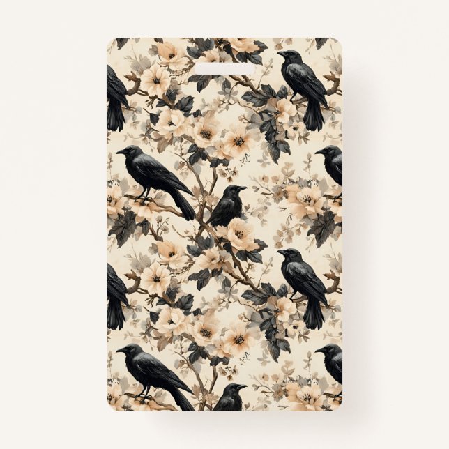 Tarjeta De Identificación Raven patrón de cuerdas florales Badge (Anverso)