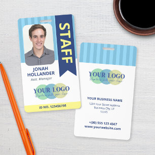 Tarjeta De Identificación Rayas Azules Su Logo Aquí Personal ID Empleado