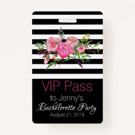 Tarjeta De Identificación Rayas e insignia elegante del fiesta de