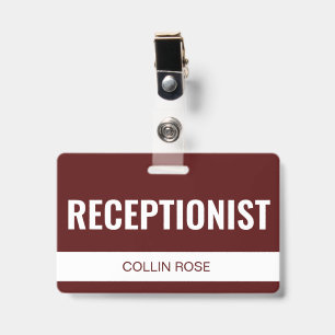 Tarjeta De Identificación Recepcionista de Hotel Personalizado Simple Red ID