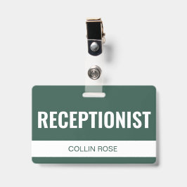 Tarjeta De Identificación Recepcionista de Hotel Personalizado Verde Oscuro