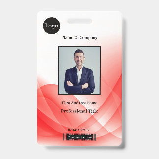 Tarjeta De Identificación Red Abstract Wave Business Photo ID