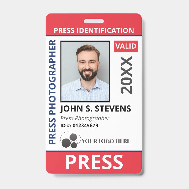 Tarjeta De Identificación Red Blue Photo & Logo Press ID QR Code (Parte frontal)