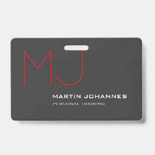 Tarjeta De Identificación Red Monograma Gray Personal Training Business
