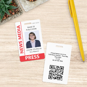 Tarjeta De Identificación Red News Media Prensa Foto