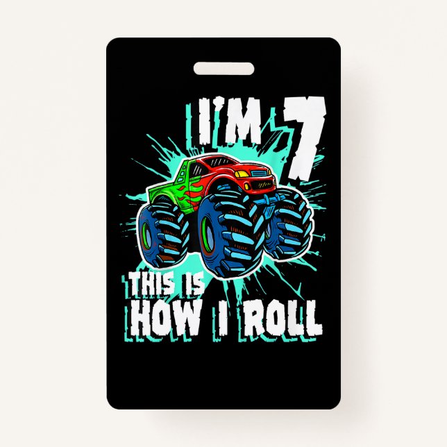 Tarjeta De Identificación Regalo de cumpleaños de 7 años para Monster Truck  (Anverso)