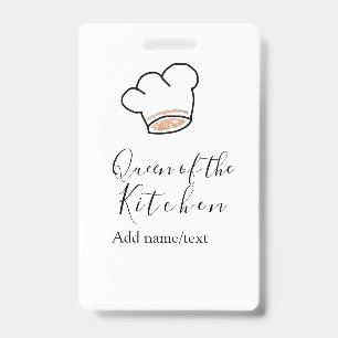Tarjeta De Identificación Reina de la cocina chef cocinando agregar nombre c