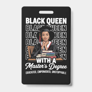 Tarjeta De Identificación Reina Negra Licenciada Grado de Maestría Educada 