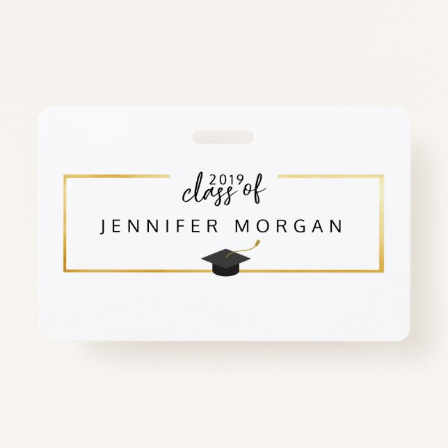 Tarjeta De Identificación Relieve metalizado de Graduación Faux Gold Elegant (Anverso)