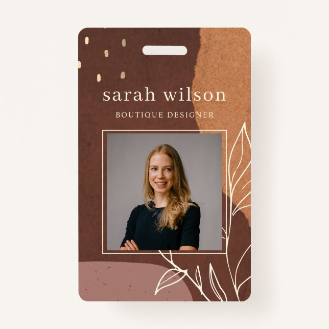 Tarjeta De Identificación Resumen Naranja Rosa Óxido Leafy Foliage (Anverso)