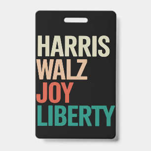 Tarjeta De Identificación Retro Harris Waltz 2024 Harris Walz Alegría Libert