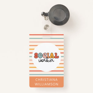Tarjeta De Identificación Retro Social Worker Colorful