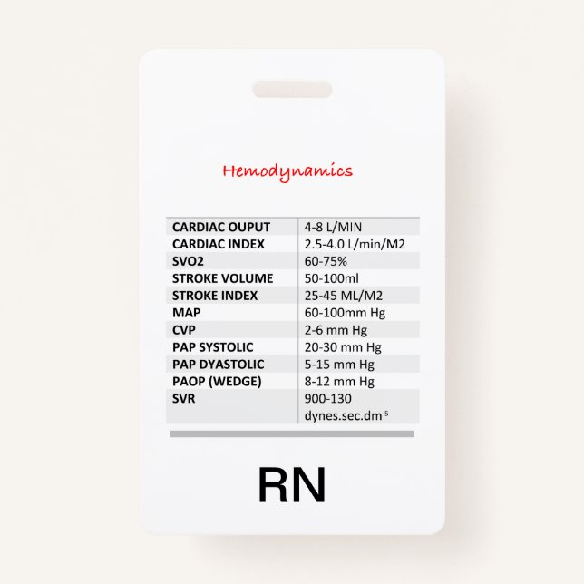 Tarjeta De Identificación RN hemoddinámico (Anverso)
