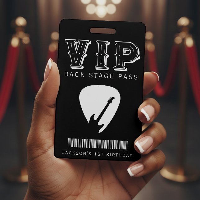 Tarjeta De Identificación Rock Guitar Pick Kids Birthday Party Black VIP (Subido por el creador)