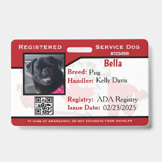 Tarjeta de identificación roja para perro de servi