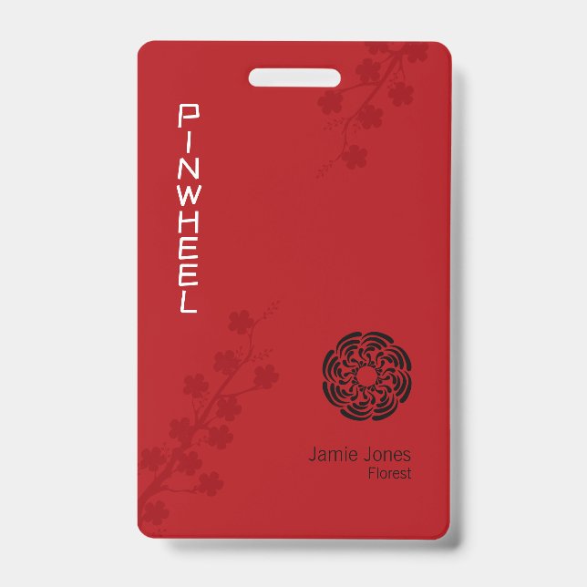 Tarjeta De Identificación Rojo Floral Negrita (Parte frontal)