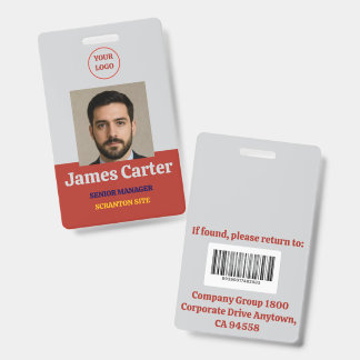 Tarjeta De Identificación Rojo-Gris | Seguridad de la empresa de foto ID de