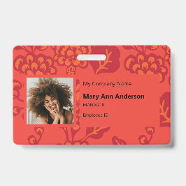 Tarjeta De Identificación Rojo y Naranja Patrón Floral Vibrante y Audaz Malo