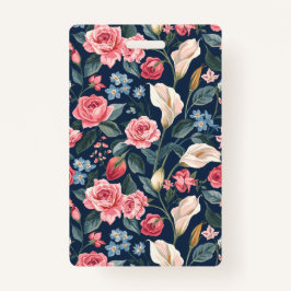 Tarjeta De Identificación Romantic Navy Blue Floral Garden Pattern