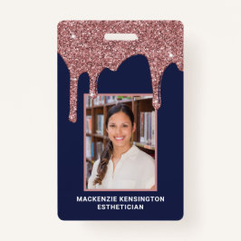 Tarjeta De Identificación Rosa azul de la marina Purpurina de goteo de oro f