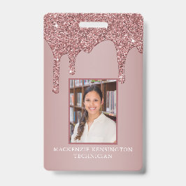 Tarjeta De Identificación Rosa Chic Oro Brillante Destello Monograma