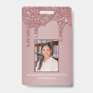Tarjeta De Identificación Rosa Chic Oro Brillante Destello Monograma