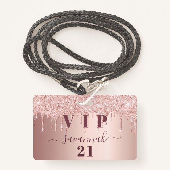 Tarjeta De Identificación Rosa de cumpleaños dorado gotea vip rosa (Anverso son cordón)