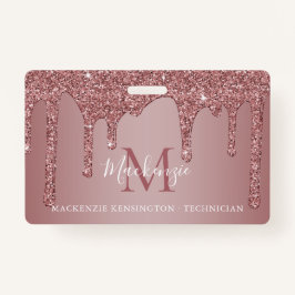 Tarjeta De Identificación Rosa de lujo Purpurina de goteo de oro Monograma F