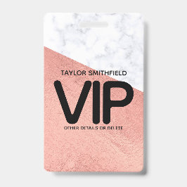 Tarjeta De Identificación Rosa de mármol dorado trendy personalizado VIP de 