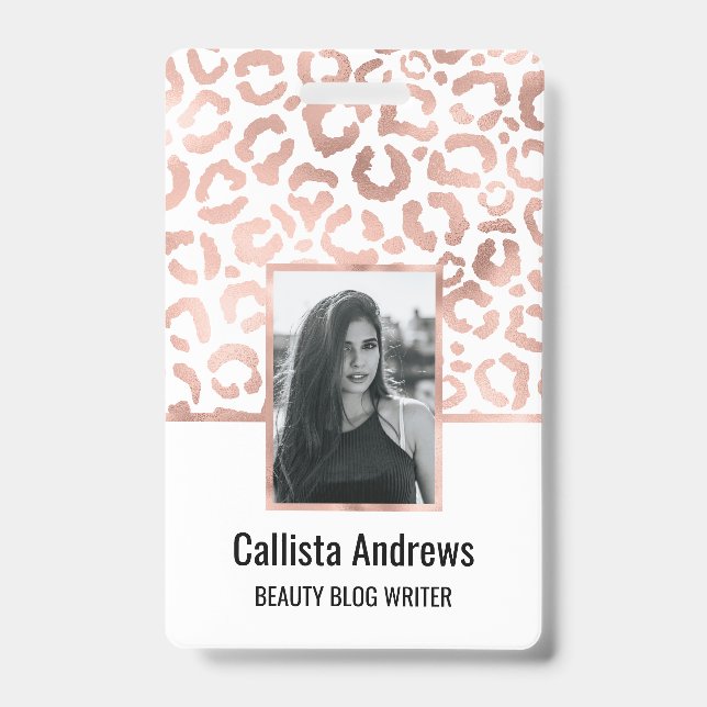 Tarjeta De Identificación Rosa de moda Leopardo de oro Impresión de animales (Anverso)