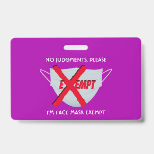 Tarjeta De Identificación Rosa   EXENTO DE MASCARILLA FACIAL