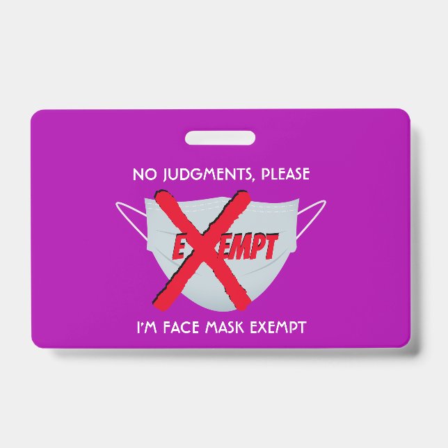 Tarjeta De Identificación Rosa | EXENTO DE MASCARILLA FACIAL (Parte frontal)