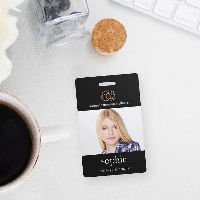 Tarjeta De Identificación Rosa Gold Lotus Flower Photo & Name (Subido por el creador)