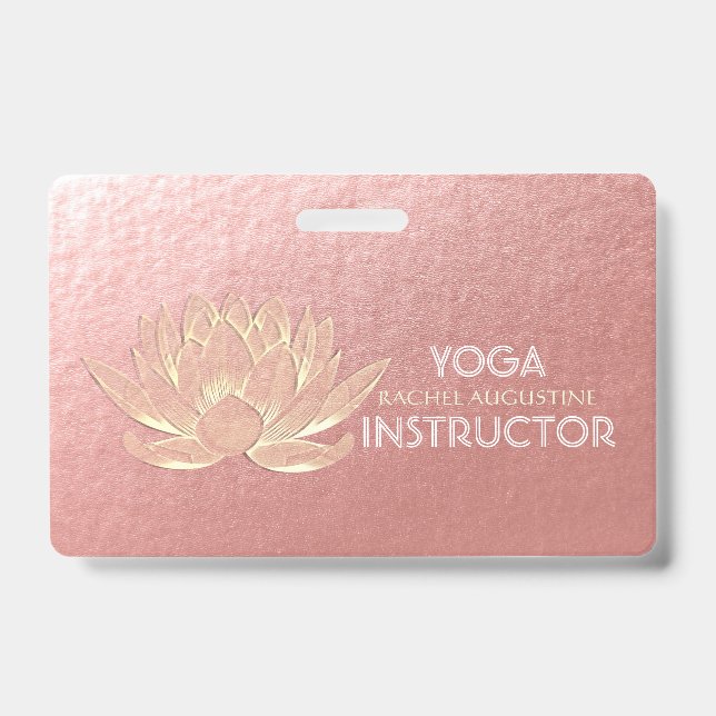 Tarjeta De Identificación Rosa Gold Lotus Yoga Studio Instructor de Meditaci (Front)
