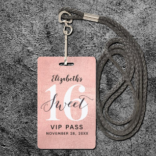 Tarjeta De Identificación Rosa Gold Sweet 16 cumpleaños VIP