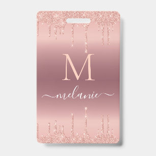 Tarjeta De Identificación Rosa Purpurina de oro Personalizado su distintivo 