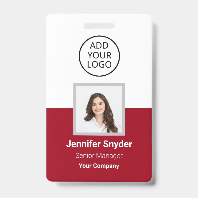 Tarjeta De Identificación Rosa roja, foto de empleado con código QR, empresa (Anverso)