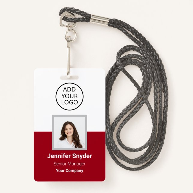 Tarjeta De Identificación Rosa roja, foto de empleado con código QR, empresa (Anverso son cordón)