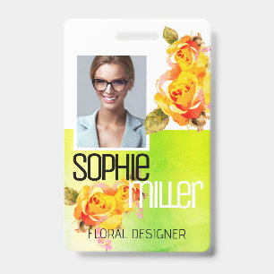Tarjeta De Identificación Rosas de flores verdes de la plantilla de nombres