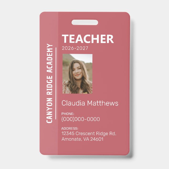 Tarjeta De Identificación Rose Stripe Homeschool Educator ID Badge (Anverso)
