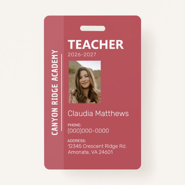 Tarjeta De Identificación Rose Stripe Homeschool Educator ID Badge (Anverso)