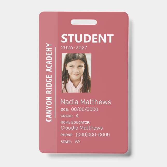 Tarjeta De Identificación Rose Stripe Homeschool Student ID Badge (Front)