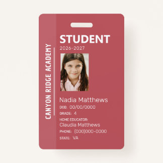 Tarjeta De Identificación Rose Stripe Homeschool Student ID Badge