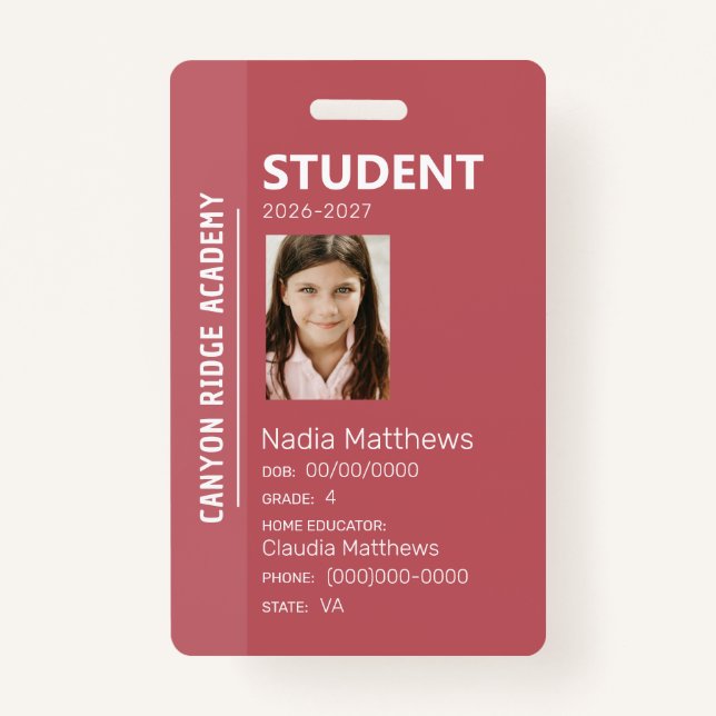 Tarjeta De Identificación Rose Stripe Homeschool Student ID Badge (Anverso)
