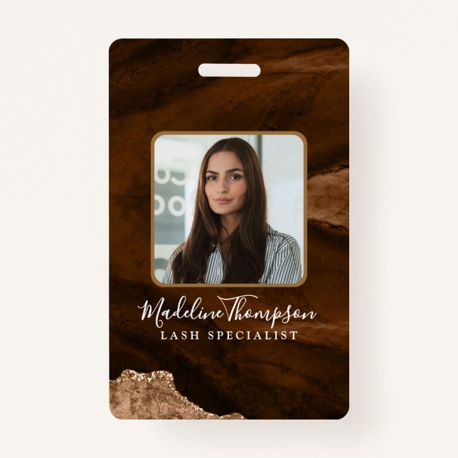 Tarjeta De Identificación Rust Gold Agate Marble Business Company ID (Anverso)