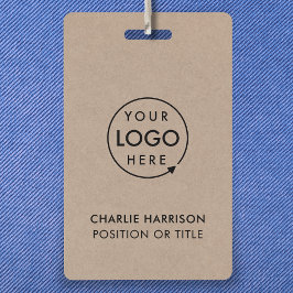 Tarjeta De Identificación Rustic Kraft | Logotipo de empresa ID Moderno Empl